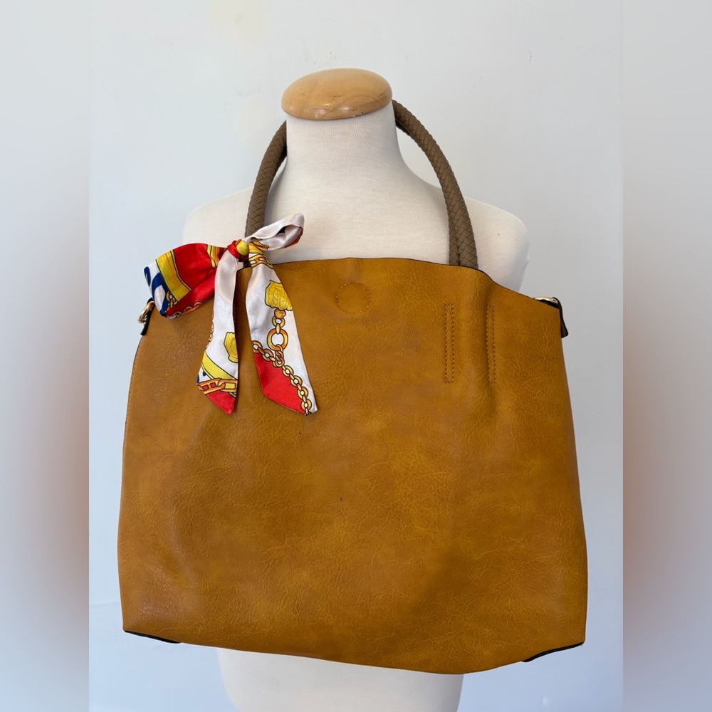 Elegant Mustard Tote Bag with Scarf Accent